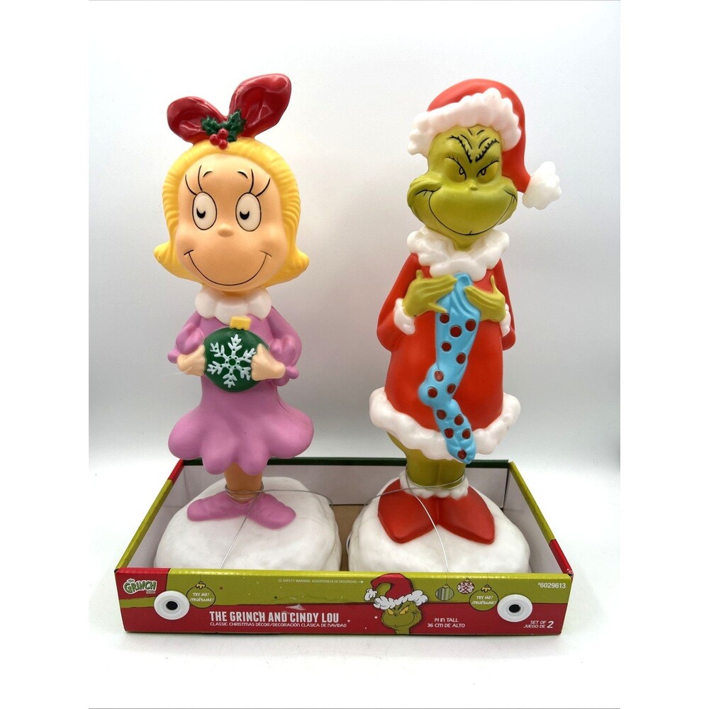 Gemmy Dr. Seuss Grinch and Cindy Lou Who 14" LED Christmas Blow Mold Set Indoor